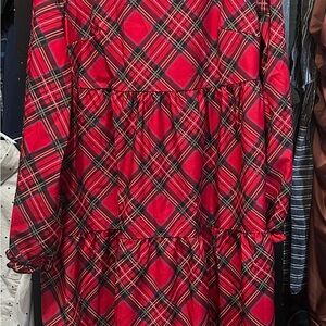 SHEIN Red Plaid Long Sleeve Dress